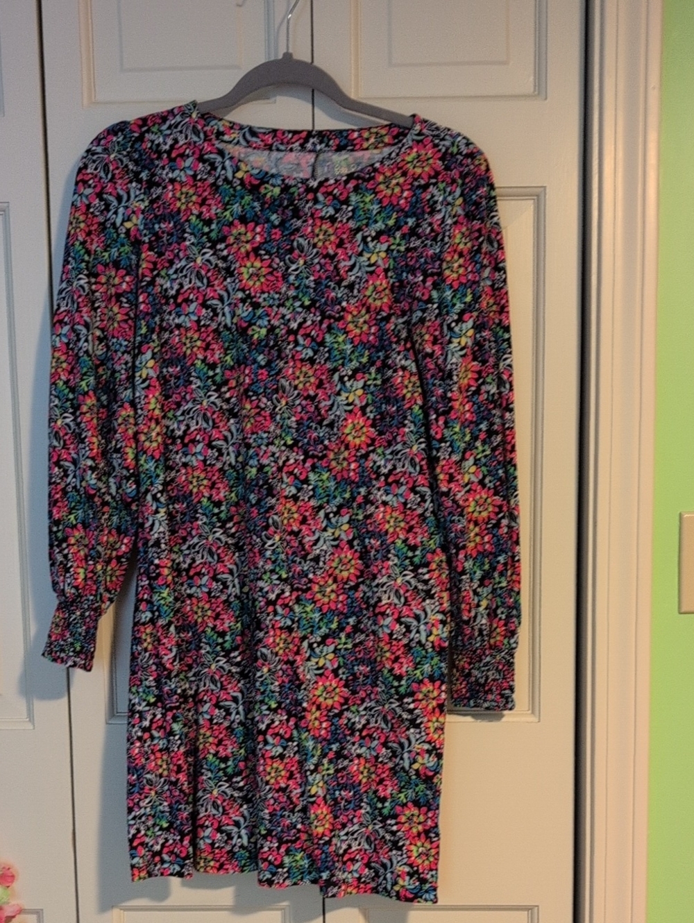 Lilly Pulitzer Floral Long-Sleeve Dress in Black, Pink, Green, Blue